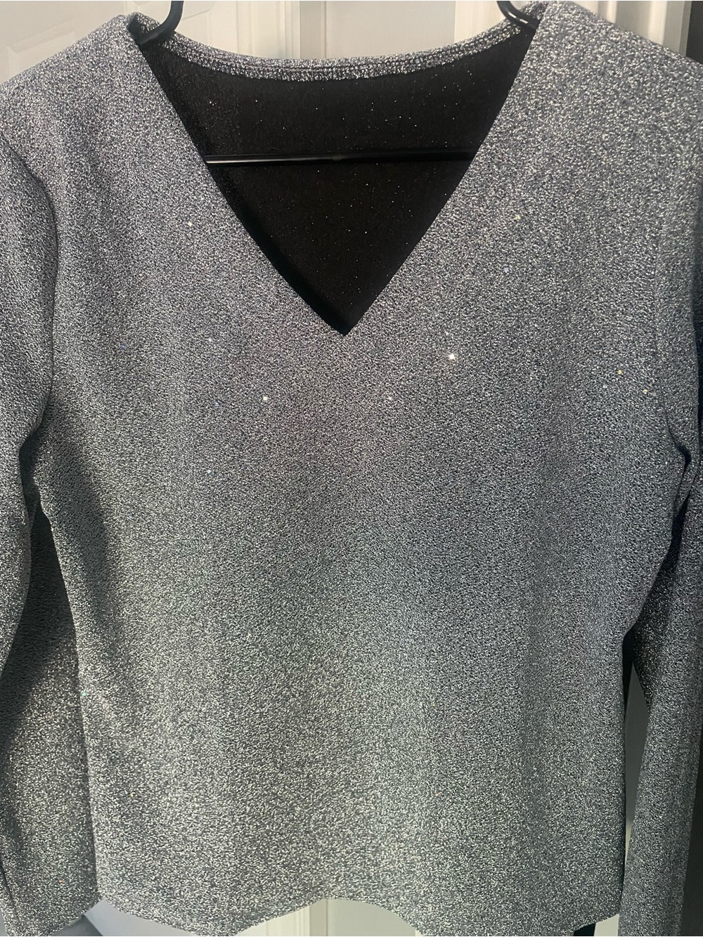 Glitter V-Neck Sweater in Silver